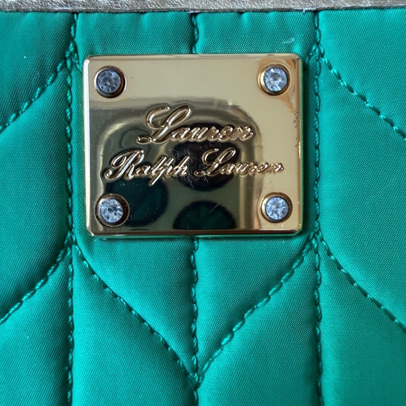 Lauren Ralph Lauren Green Quilted Chevron Zip-Around Wallet Gold EUC old money - Picture 3 of 4